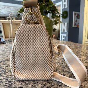 Sling Beige Checkered Women's Bag